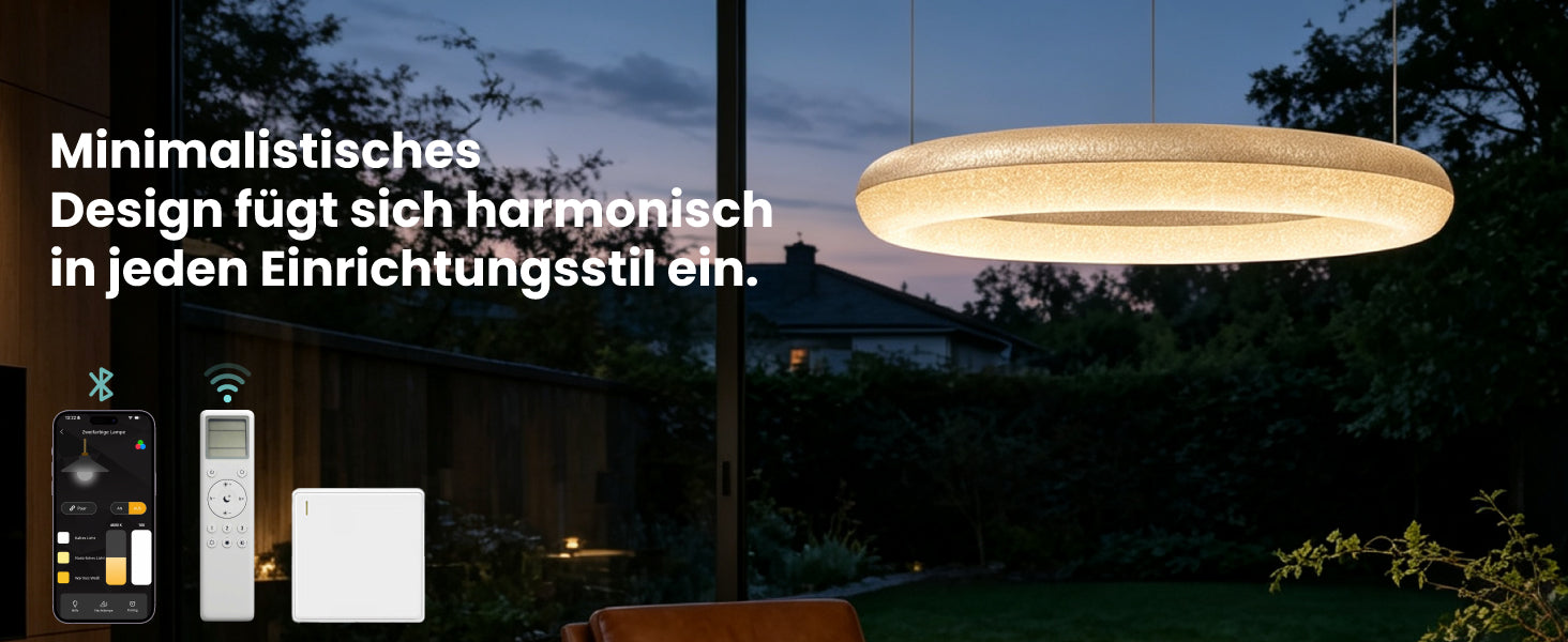 glasvilla Pendelleuchte Esstisch,  LED Moderne Hängelampe, stufenlos dimmbar 3000K–6000K, höhenverstellbare Design  Esstischlampe mit Fernbedienung & Wandschalter, Luvina03