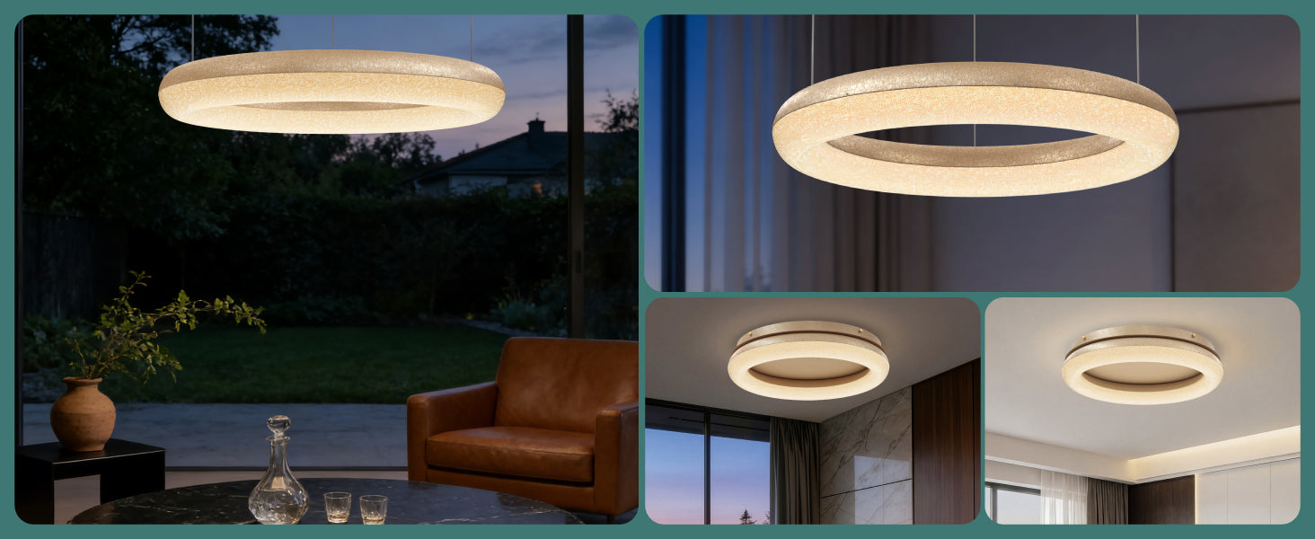 glasvilla Pendelleuchte Esstisch,  LED Moderne Hängelampe, stufenlos dimmbar 3000K–6000K, höhenverstellbare Design  Esstischlampe mit Fernbedienung & Wandschalter, Luvina03