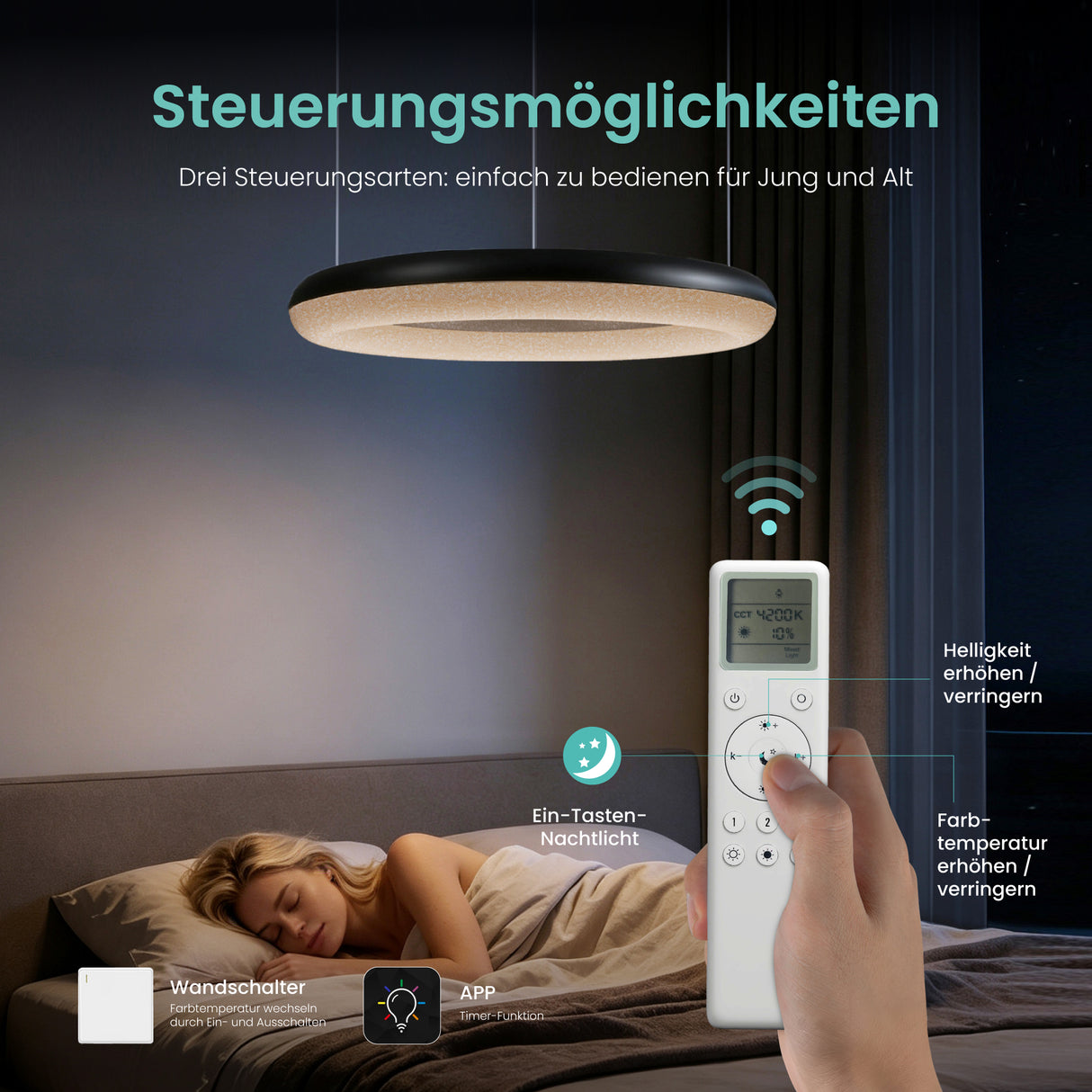 glasvilla Pendelleuchte Esstisch,  LED Moderne Hängelampe, stufenlos dimmbar 3000K–6000K, höhenverstellbare Design  Esstischlampe mit Fernbedienung & Wandschalter, Luvina03