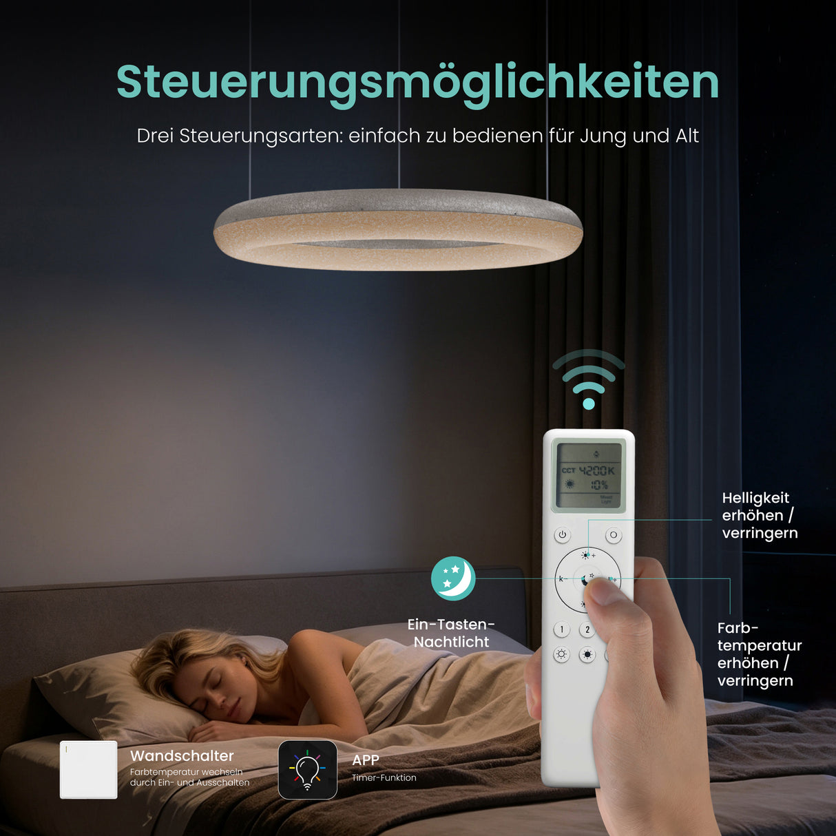 glasvilla Pendelleuchte Esstisch,  LED Moderne Hängelampe, stufenlos dimmbar 3000K–6000K, höhenverstellbare Design  Esstischlampe mit Fernbedienung & Wandschalter, Luvina03