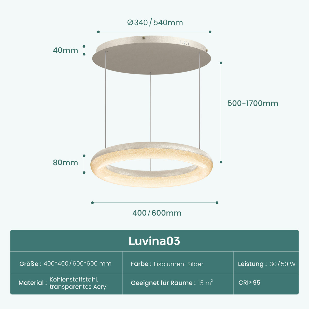 glasvilla Pendelleuchte Esstisch,  LED Moderne Hängelampe, stufenlos dimmbar 3000K–6000K, höhenverstellbare Design  Esstischlampe mit Fernbedienung & Wandschalter, Luvina03