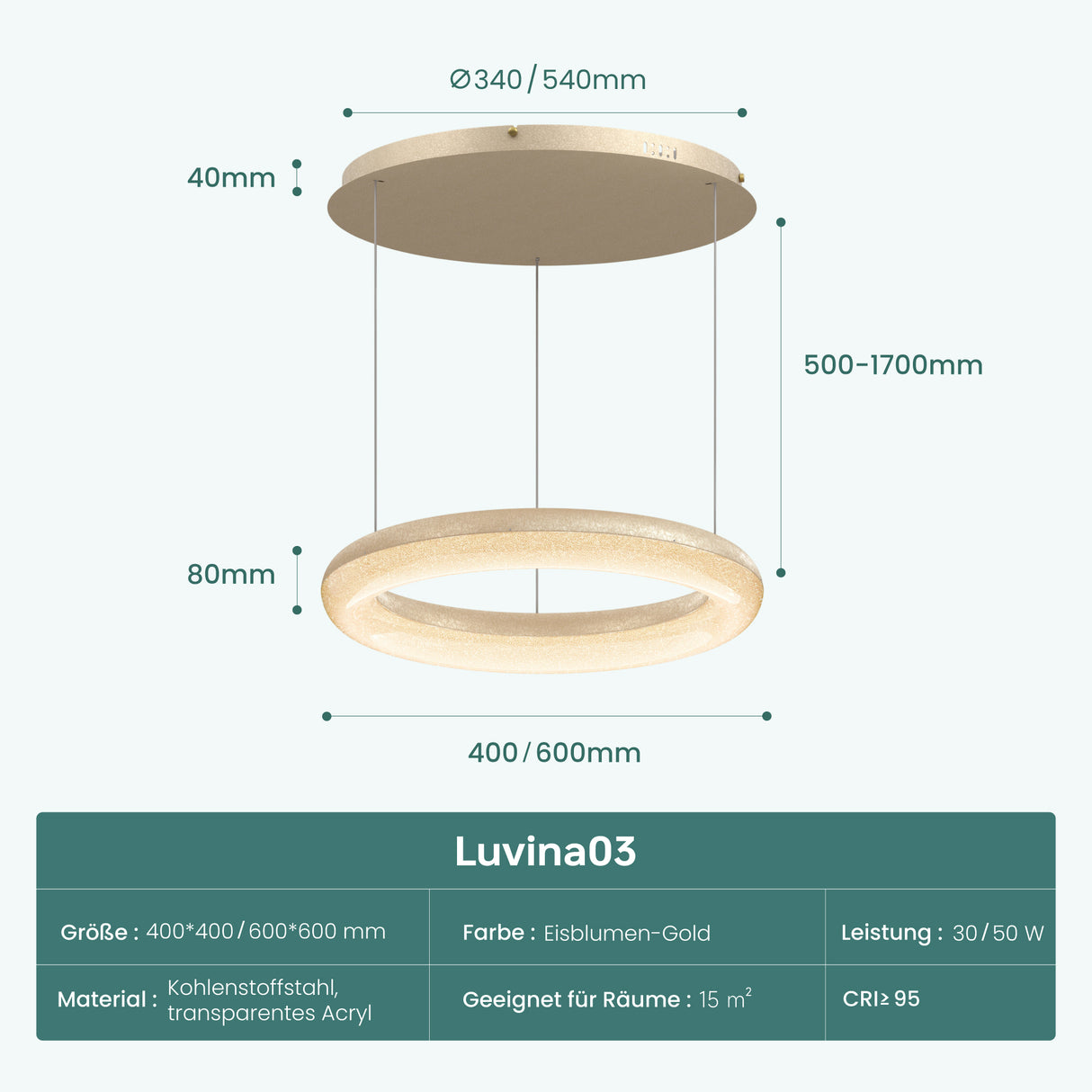 glasvilla Pendelleuchte Esstisch,  LED Moderne Hängelampe, stufenlos dimmbar 3000K–6000K, höhenverstellbare Design  Esstischlampe mit Fernbedienung & Wandschalter, Luvina03