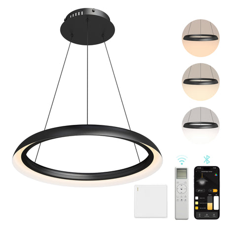 glasvilla Pendelleuchte Esstisch,  LED Moderne Hängelampe, stufenlos dimmbar 3000K–6000K, höhenverstellbare Design 20W Esstischlampe mit Fernbedienung & Wandschalter, Luvina04