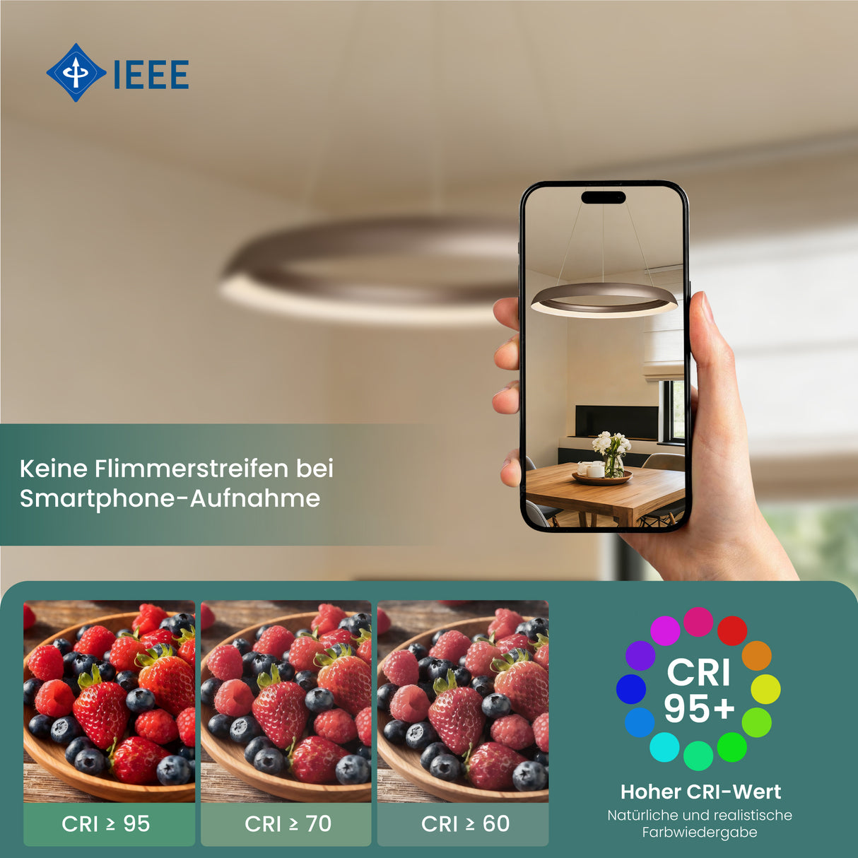 glasvilla Pendelleuchte Esstisch,  LED Moderne Hängelampe, stufenlos dimmbar 3000K–6000K, höhenverstellbare Design 20W Esstischlampe mit Fernbedienung & Wandschalter, Luvina04