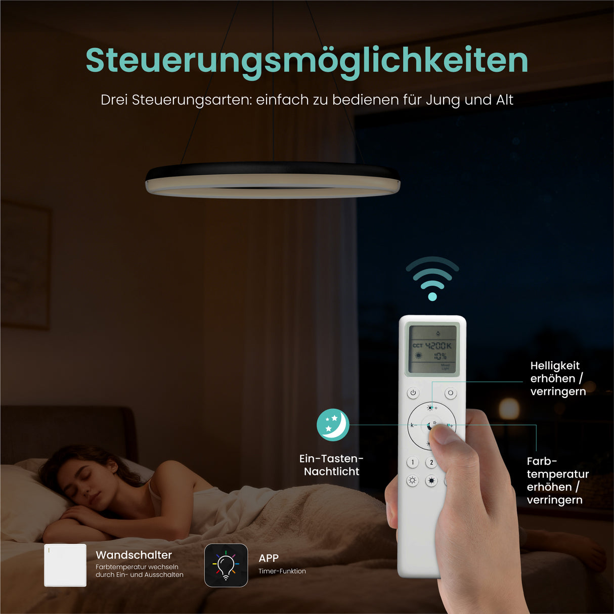 glasvilla Mai & Mai Pendelleuchte Esstisch, LED Moderne Hängelampe, stufenlos dimmbar 3000K–6000K, höhenverstellbare Design Esstischlampe mit Fernbedienung & Wandschalter, Luvina05