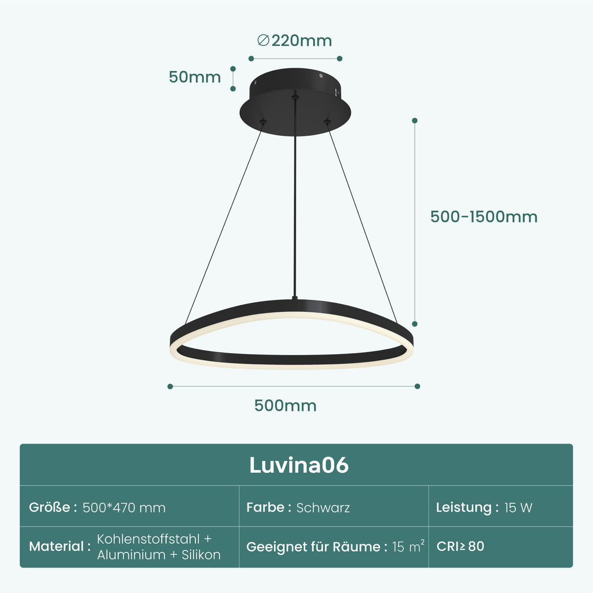 glasvilla Pendelleuchte 50cm LED Hängelampe Dynamisches Wellendesign 3000K/4000K/6000K Verstellbares Kabel 16W Hängeleuchte für Esszimmer Wohnzimmer Schlafzimmer