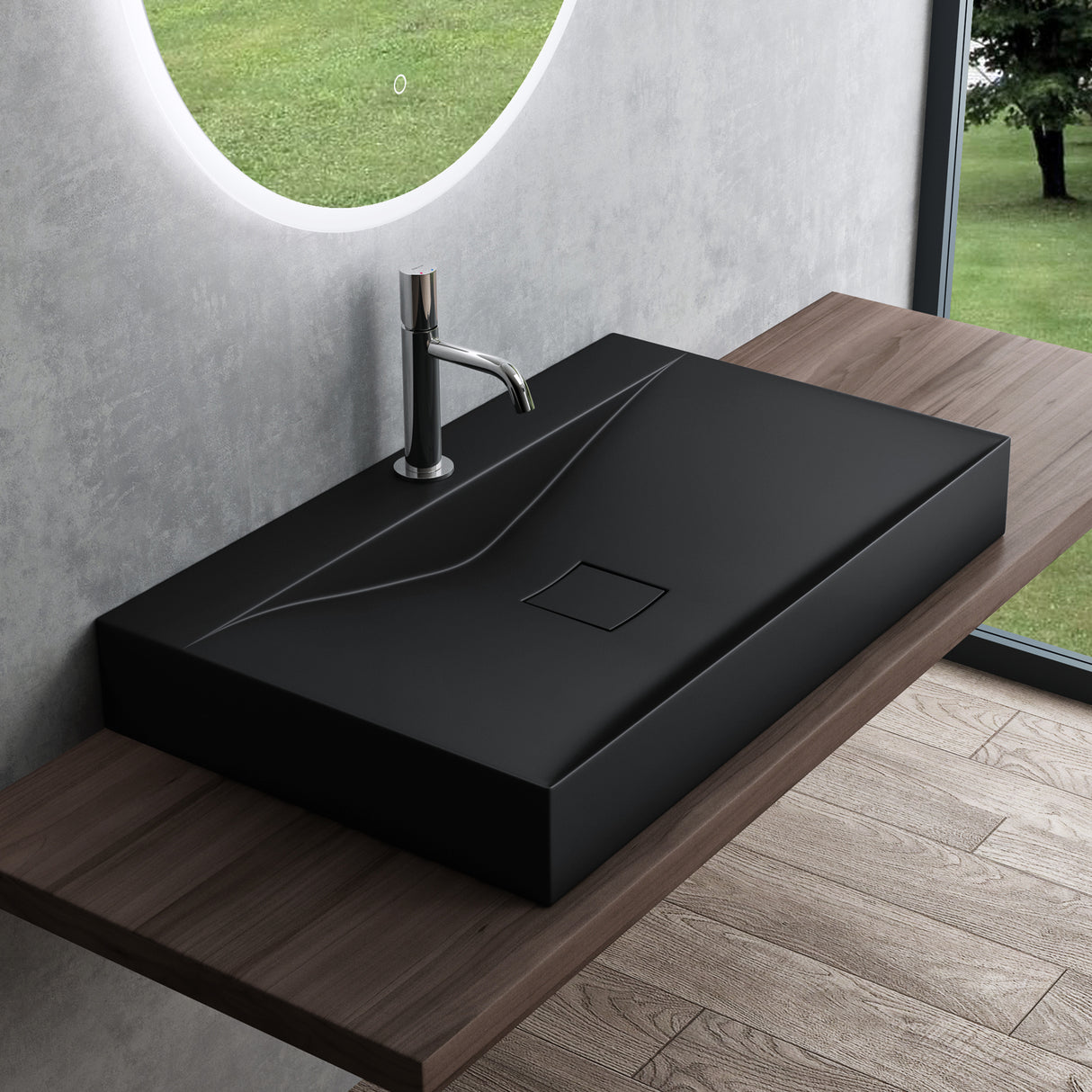 Lavabo Glasvilla, lavabo suspendu, lavabo à poser en matériau minéral moulé, Col810