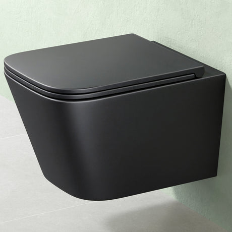 glasvilla Hänge WC Spülrandlos mit WC Sitz, Wand WC Toiletten mit Absenkautomatik aus Keramik, für Gäste, wc mit Nano Beschichtung, inkl. Soft-close,Aachen112