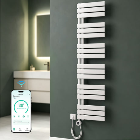 glasvilla Badheizkörper,mit Heizstab Badheizung,Handtuchheizkörper mit Seitenanschluss, Handtuchwärmer mit Heizstab 600W/900W, App-Steuerung, Thermostat und Timerfunktion,‎FN con Heizstab-03