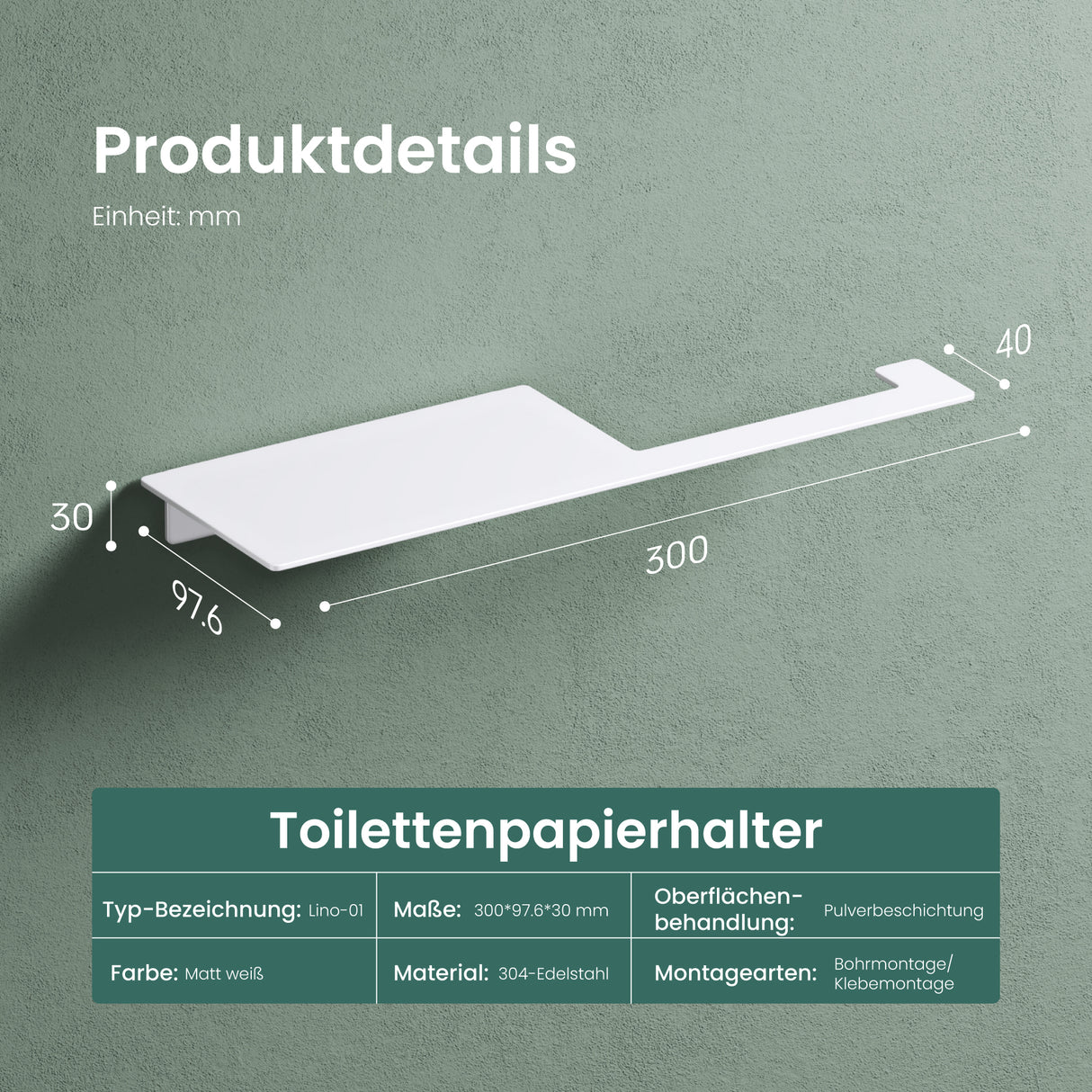 glasvilla Porte-Papier Toilette en Acier Inoxydable Porte-Rouleau de Papier Toilette Lino-01