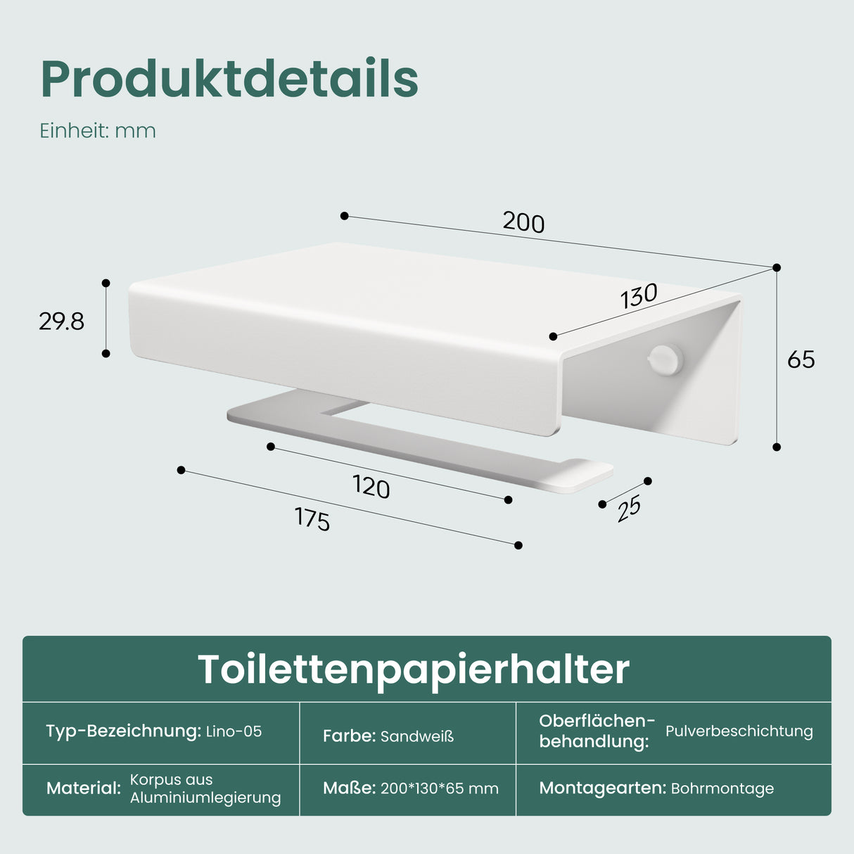 glasvilla Toilettenpapierhalter mit Ablage, Klopapierhalter WC aus Aluminiumlegierung, Toilettenpapier Halterung Rollenhalter  Lino-05