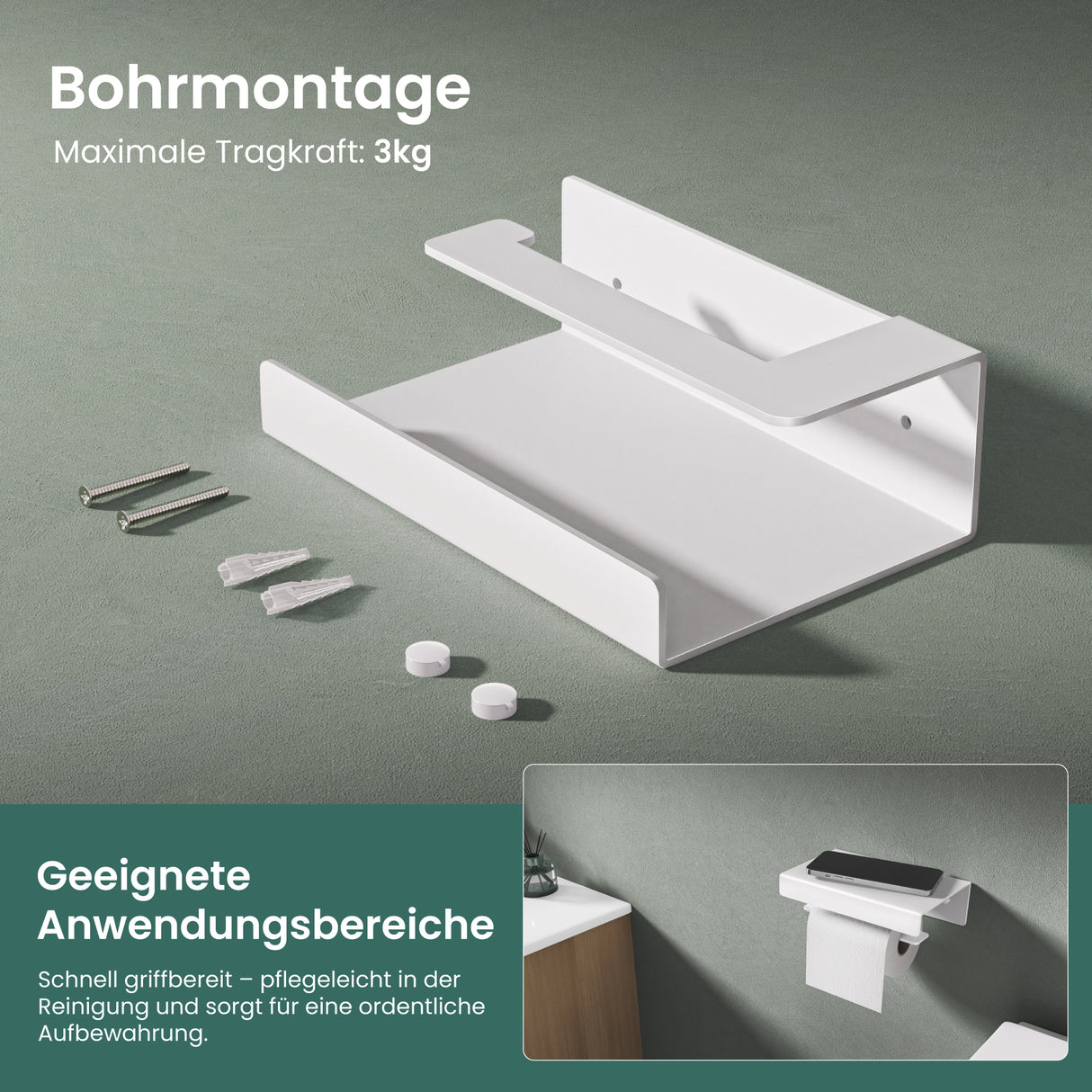glasvilla Toilettenpapierhalter mit Ablage, Klopapierhalter WC aus Aluminiumlegierung, Toilettenpapier Halterung Rollenhalter  Lino-05