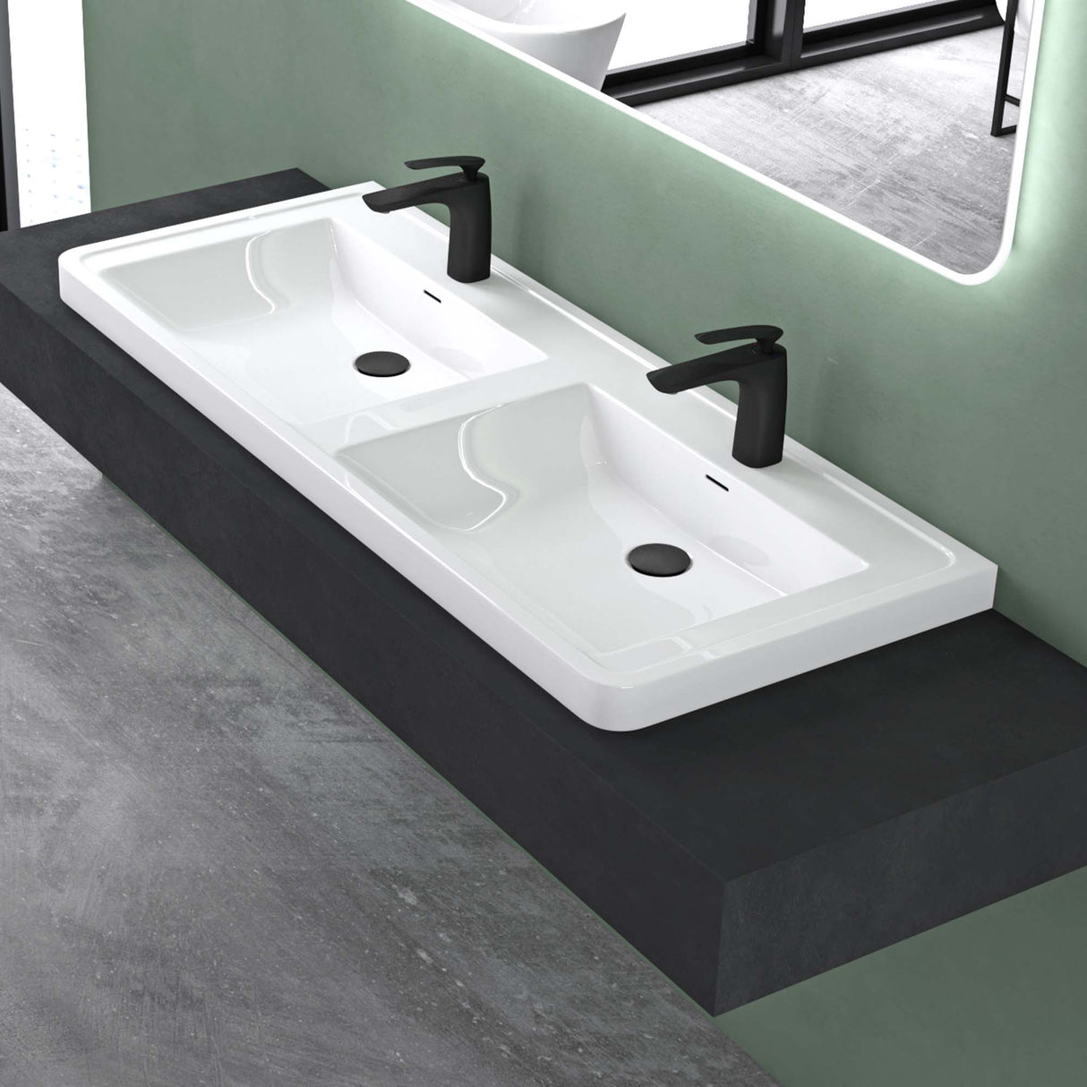 Lavabo Glasvilla, lavabo encastré, vasque rectangulaire en matériau minéral moulé avec trop-plein, Col8