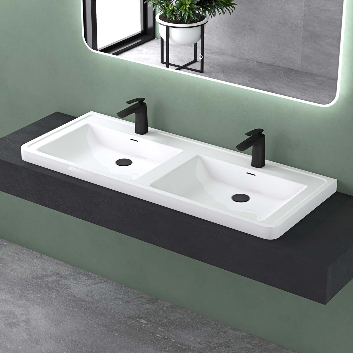 Lavabo Glasvilla, lavabo encastré, vasque rectangulaire en matériau minéral moulé avec trop-plein, Col8
