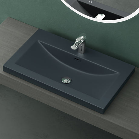 Lavabo Glasvilla, vasque encastrée, meuble-lavabo, en fonte minérale, rectangulaire, 1 trou de robinetterie, avec trop-plein, Col01