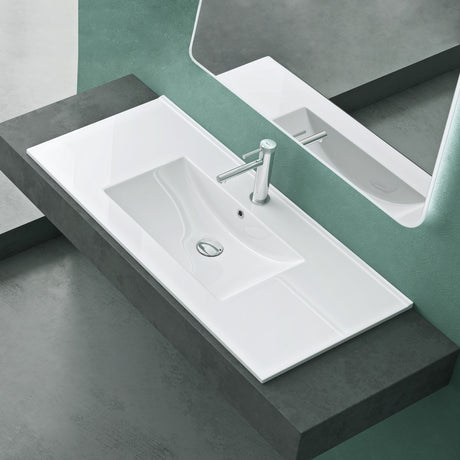 glasvilla Lavabo Lavabo empotrado Mueble de baño Blanco brillante de cerámica con recubrimiento nano Rectangular Bruselas911
