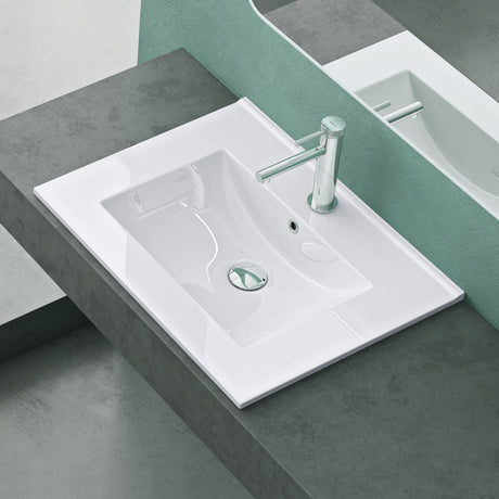 glasvilla Lavabo Lavabo empotrado Mueble de baño Blanco brillante de cerámica con recubrimiento nano Rectangular Bruselas911