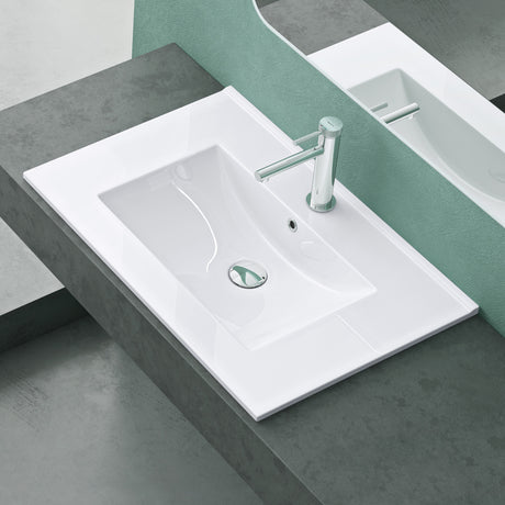 glasvilla Lavabo Lavabo empotrado Mueble de baño Blanco brillante de cerámica con recubrimiento nano Rectangular Bruselas911