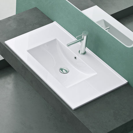 glasvilla Lavabo Lavabo empotrado Mueble de baño Blanco brillante de cerámica con recubrimiento nano Rectangular Bruselas911