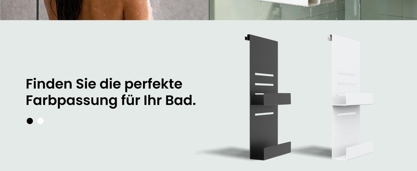 glasvilla Duschablage zum Hängen, Duschregal Ohne Bohren für Glasduschtüren, Hängeregal mit 2 Etagen und 3 Haken, Badezimmer Organizer  Oryne-01
