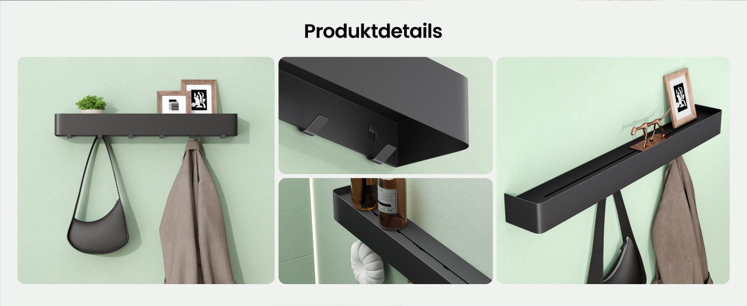 glasvilla Duschablage zum Bohren oder Kleben, Duschregal mit Haken, Badablage zur Wandmontage, Badezimmer Organizer Reglo-05