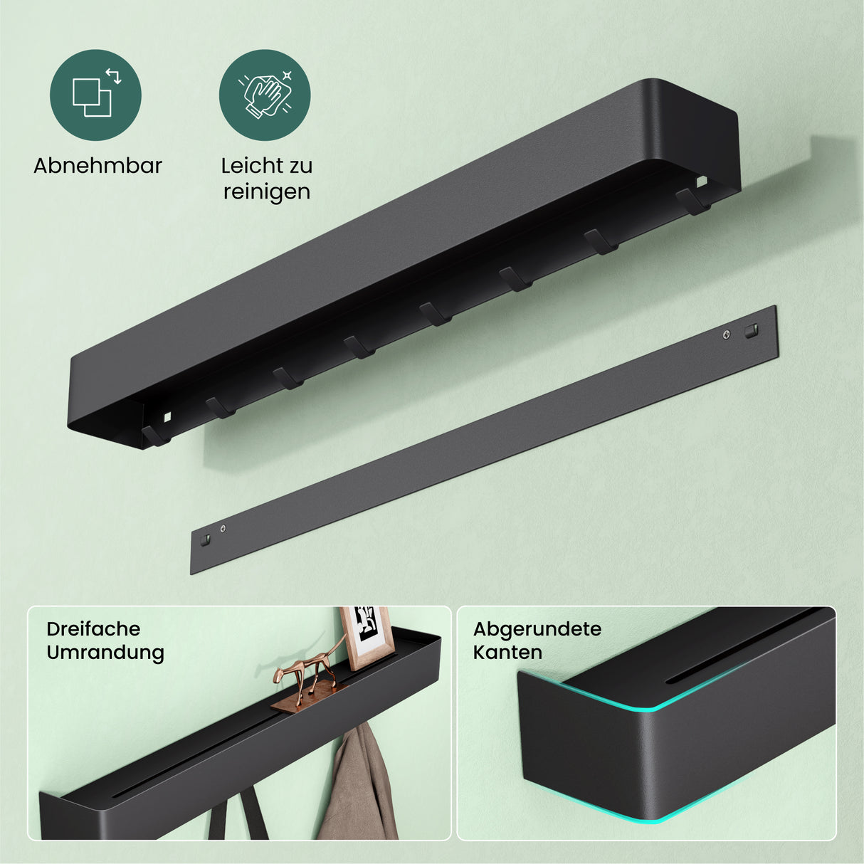 glasvolla Duschablage zum Bohren oder Kleben, Duschregal mit Haken, Badablage zur Wandmontage, Badezimmer Organizer Reglo-05