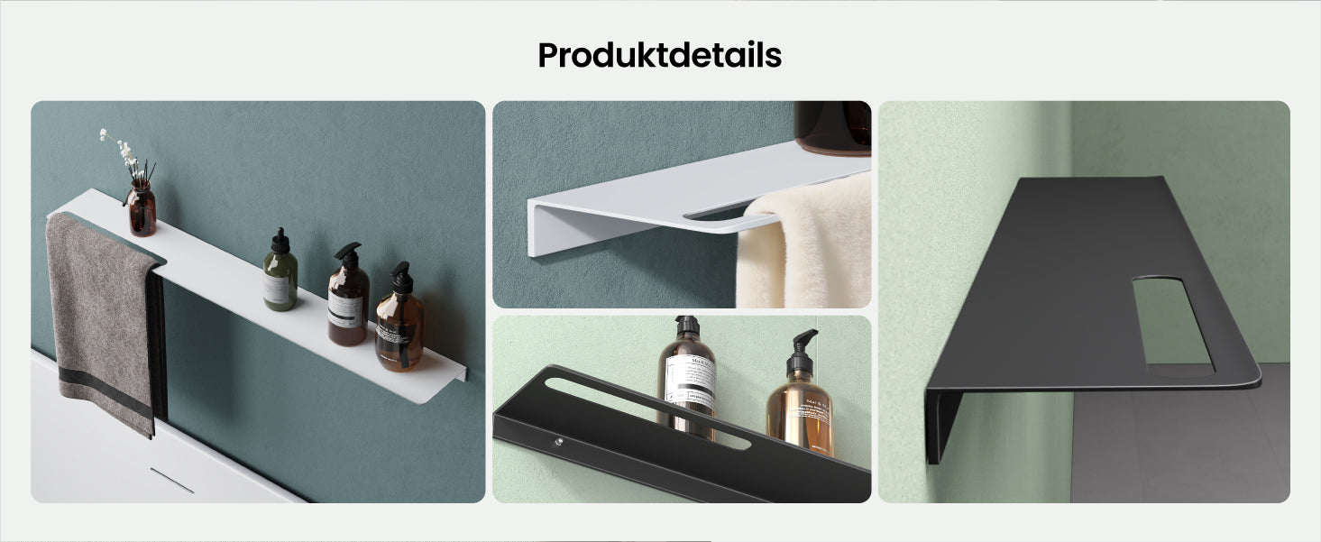Étagère de douche en verre pour percer ou coller, étagère de salle de bain en aluminium, support mural pour salle de bain, organiseur de salle de bain Reglo-06