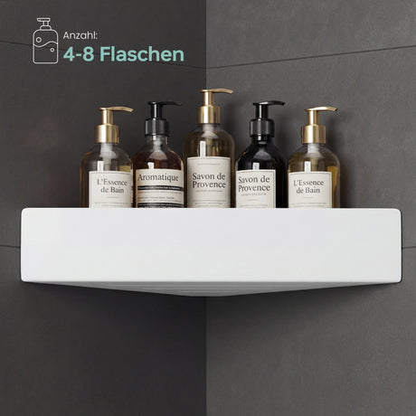 glasvilla Mensola Doccia Angolare in Acciaio al Carbonio, Antiruggine, Mensola Bagno Adesiva o con Foratura da Appendere per Shampoo Sapone Bagnoschiuma, Reglo-07