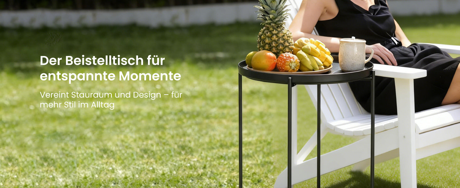 glasvilla Beistelltisch , Couchtisch klein mit abnehmbarem Tablett aus PP-Kunststoff, Sofatisch für Wohnzimmer, Schlafzimmer und Balkon, Reglo-08