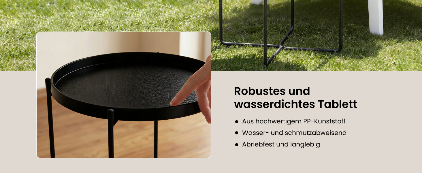 glasvilla Beistelltisch , Couchtisch klein mit abnehmbarem Tablett aus PP-Kunststoff, Sofatisch für Wohnzimmer, Schlafzimmer und Balkon, Reglo-08