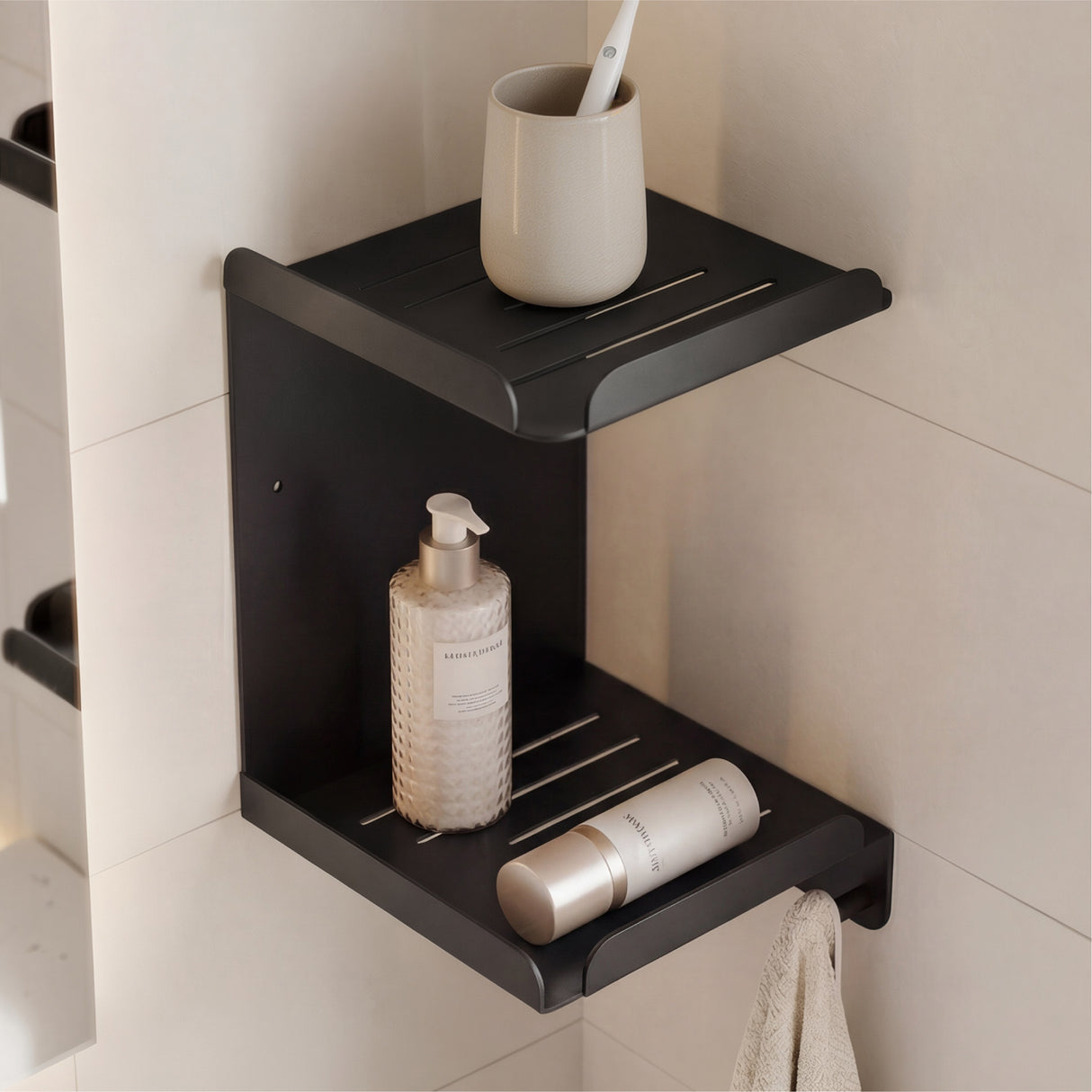 glasvilla Mensola Doccia Angolare in Acciaio al Carbonio, Antiruggine, Mensola Bagno da Appendere Adesiva o con Foratura per Shampoo Sapone Bagnoschiuma, Reglo-14
