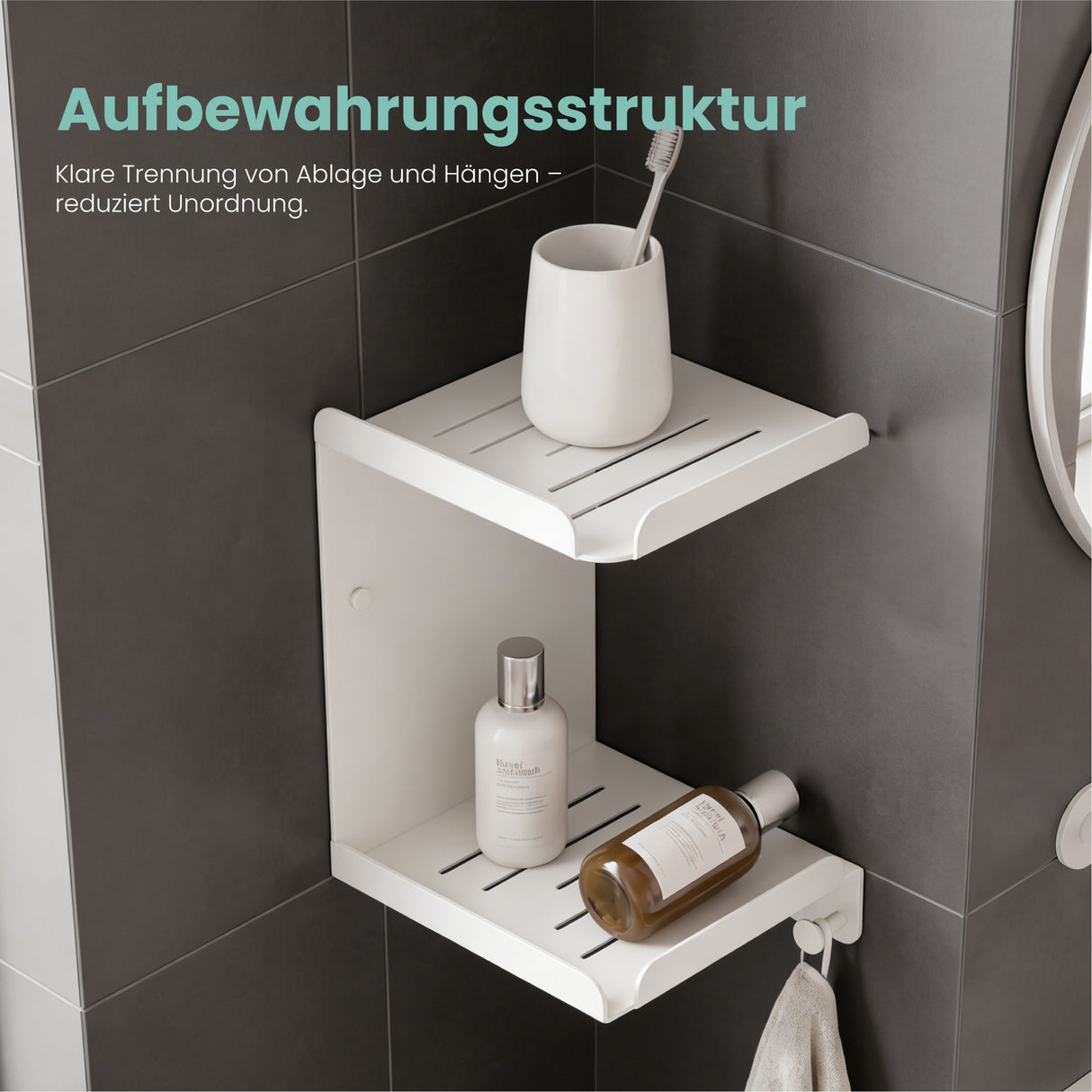 glasvilla Mensola Doccia Angolare in Acciaio al Carbonio, Antiruggine, Mensola Bagno da Appendere Adesiva o con Foratura per Shampoo Sapone Bagnoschiuma, Reglo-14