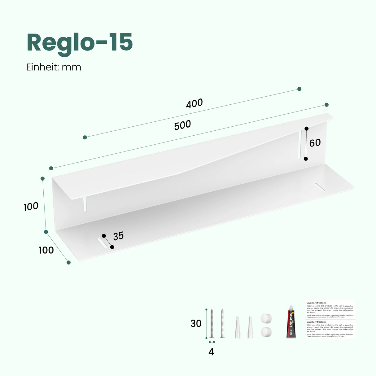 glasvilla Duschablage zum Bohren oder Kleben, Duschregal Badezimmerablage , Shampoo Halterung für Dusche, Badezimmer Organizer  Reglo-15