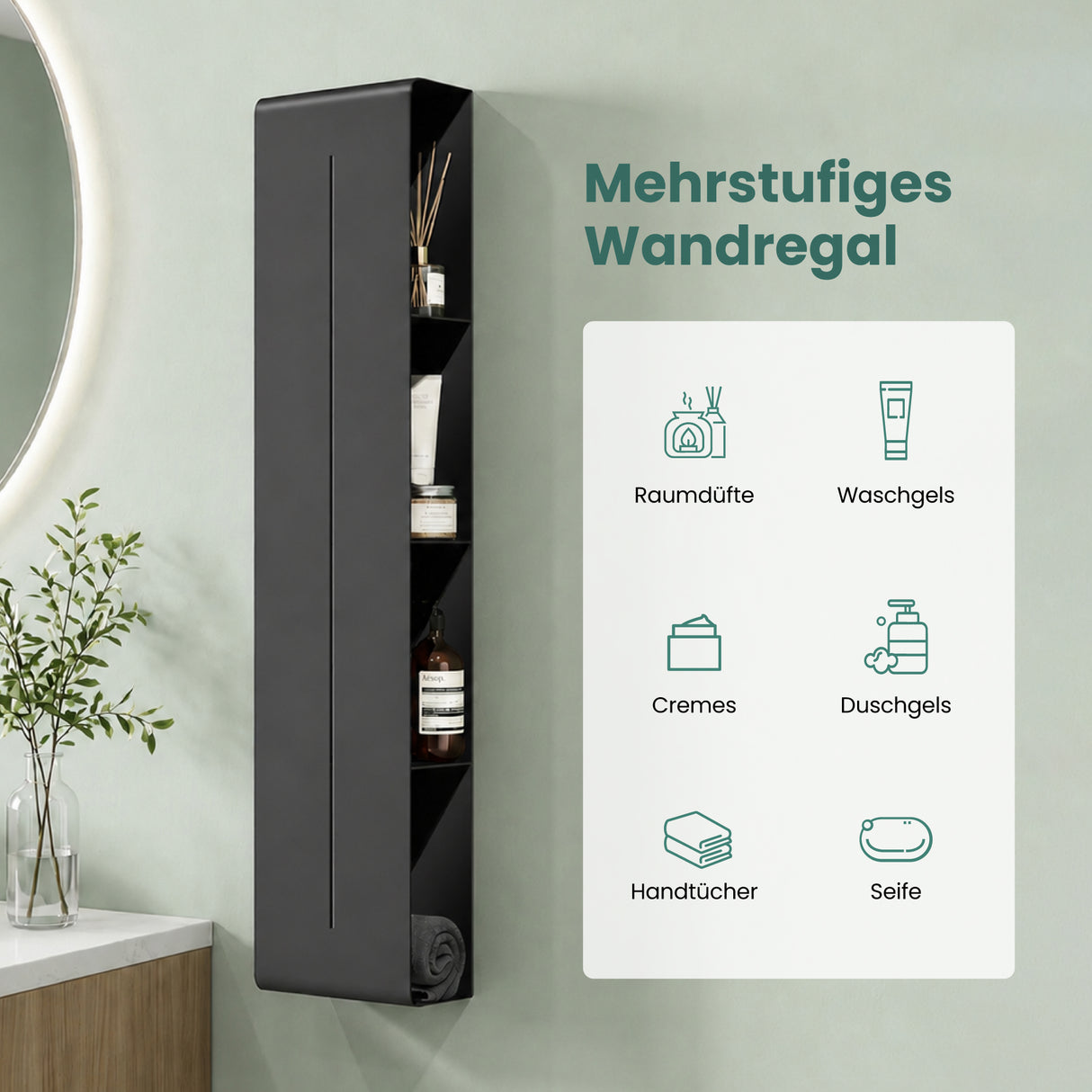 Glasvilla Duschregal mit 4 Ablagen, Duschablage schmal, Wandregal Shampoo Halterung für Dusche, Badezimmer Organizer  Reglo-16