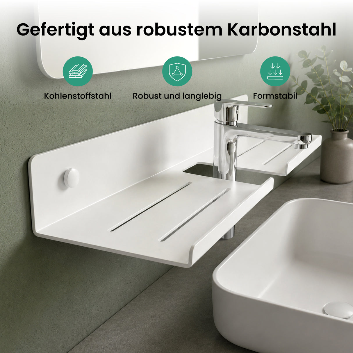 Glasvilla Duschregal zum Bohren oder Kleben, Waschbeckenregal über Wasserhahn, Wandregal für Küche und Bad, Badezimmer Organizer  Reglo-17