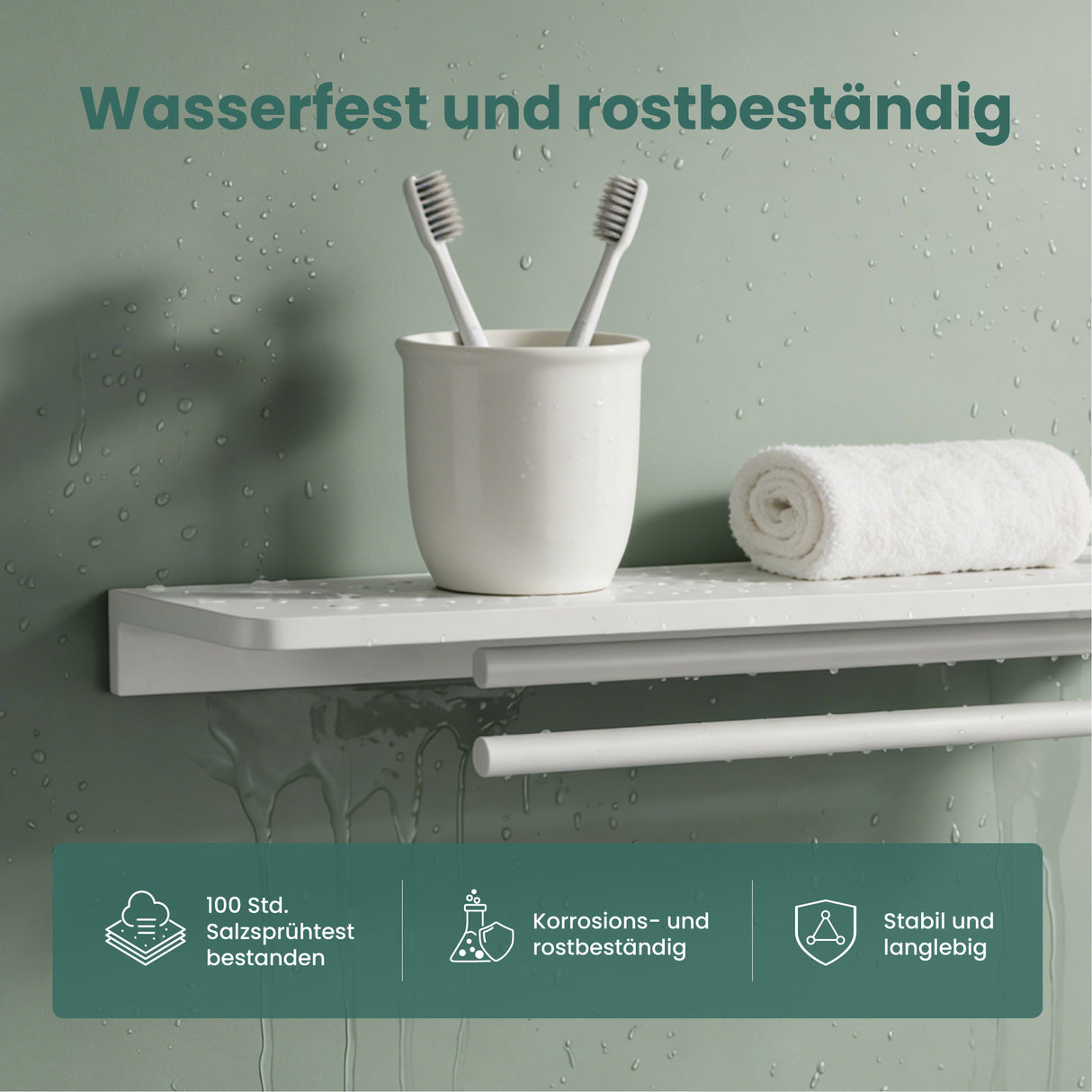 glasvilla Duschablage zum Bohren, Duschregal mit 2 Handtuchstangen aus Aluminiumlegierung, Badezimmerablage zur Wandmontage, Badezimmer Organizer  Reglo-19