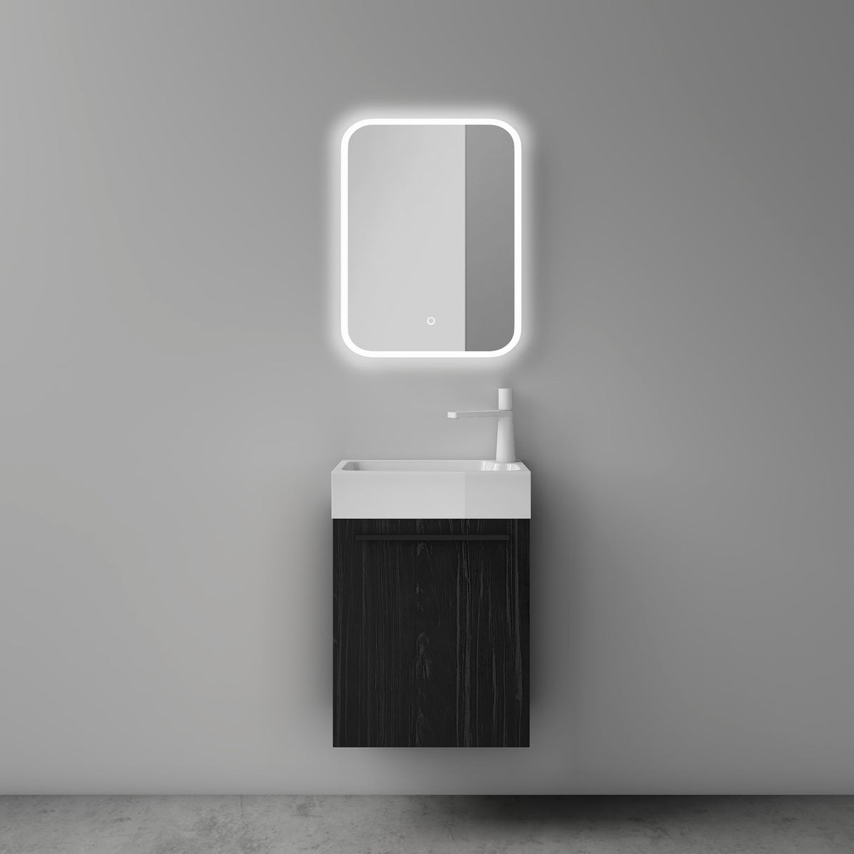 glasvilla Ensemble de Meubles de Salle de Bain Petit Meuble Sous-Vasque 46 cm Meuble Bas avec Vasque Blanche en Solid Surface pour WC Invités Pisa