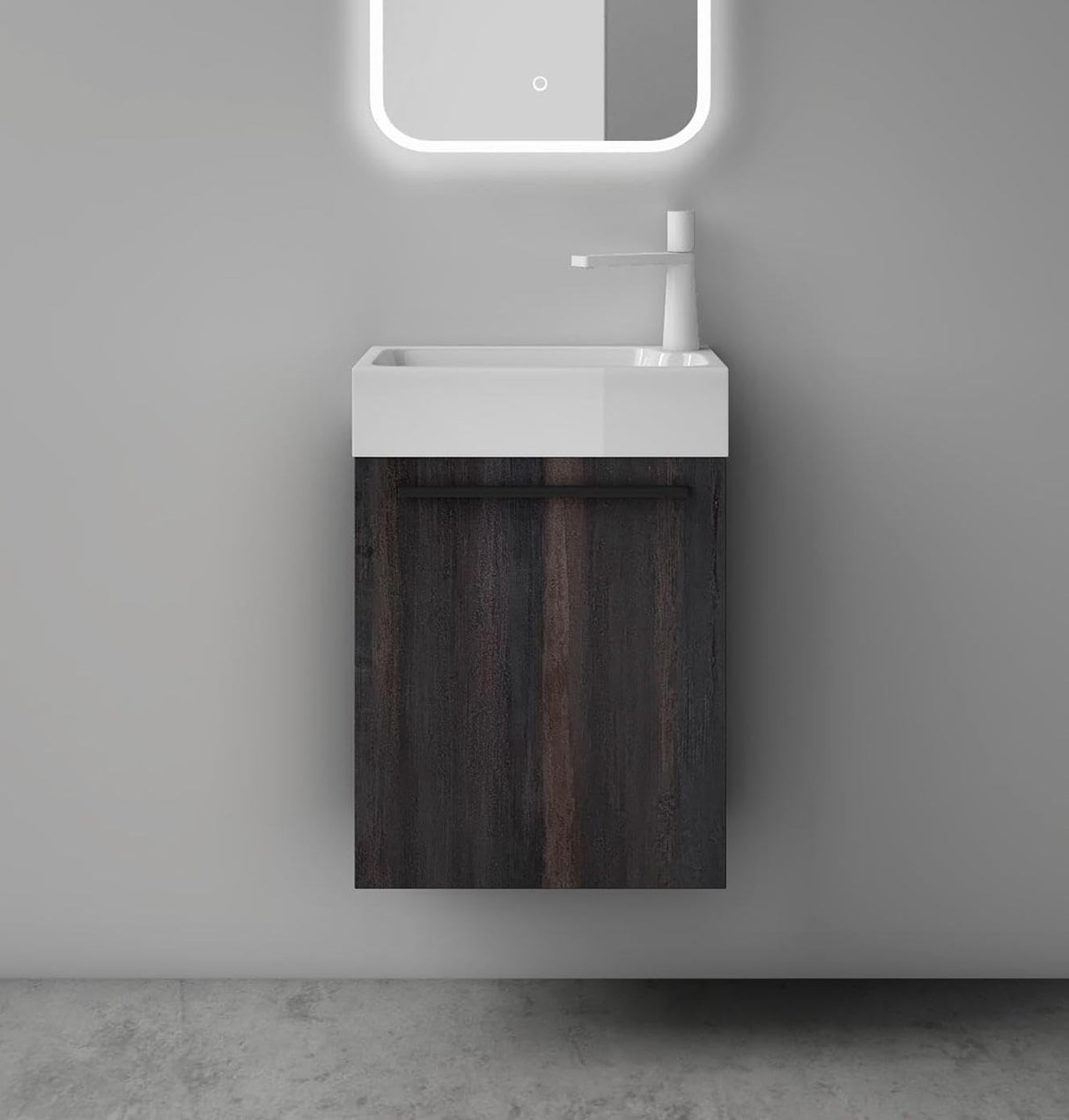 glasvilla Ensemble de Meubles de Salle de Bain Petit Meuble Sous-Vasque 46 cm Meuble Bas avec Vasque Blanche en Solid Surface pour WC Invités Pisa