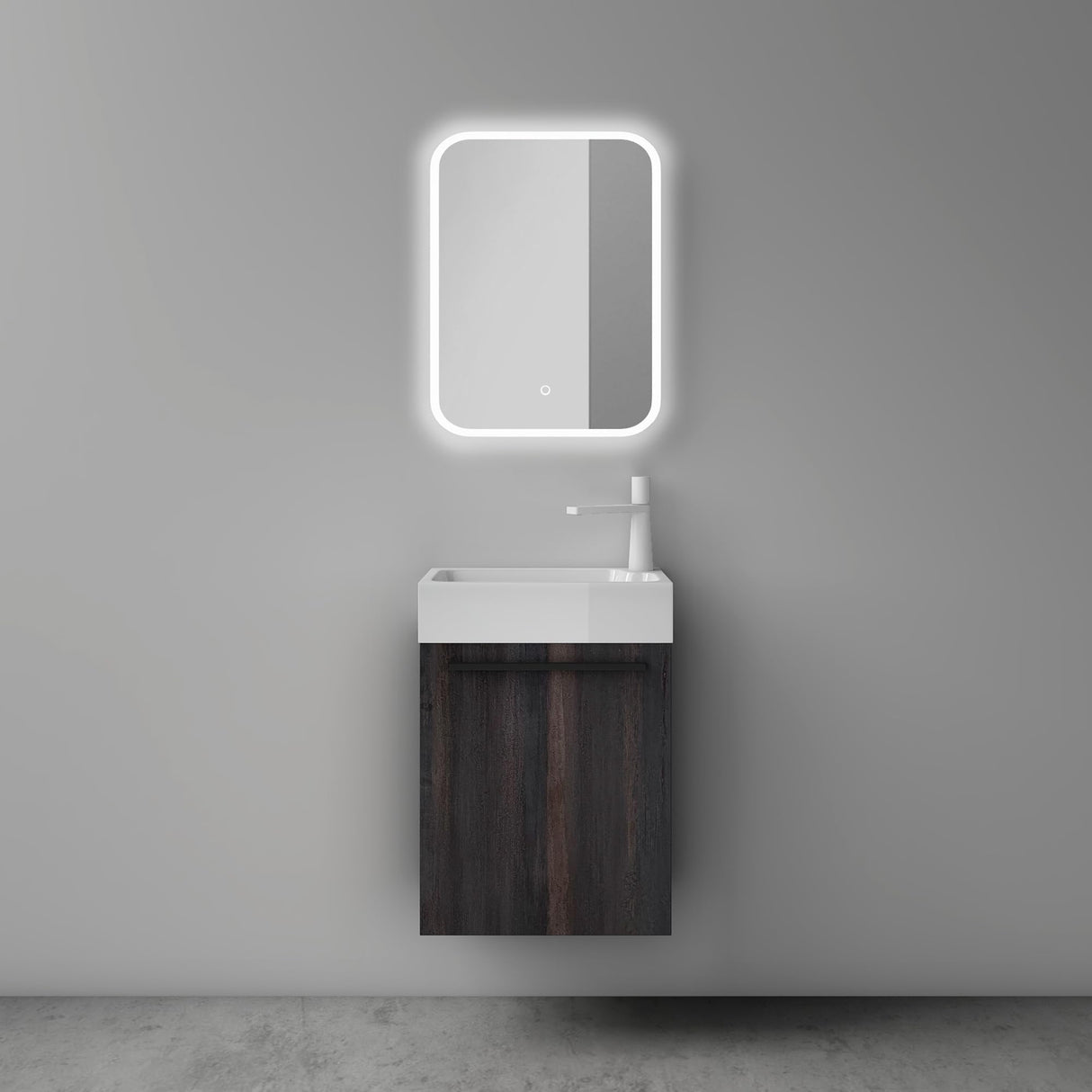 glasvilla Ensemble de Meubles de Salle de Bain Petit Meuble Sous-Vasque 46 cm Meuble Bas avec Vasque Blanche en Solid Surface pour WC Invités Pisa