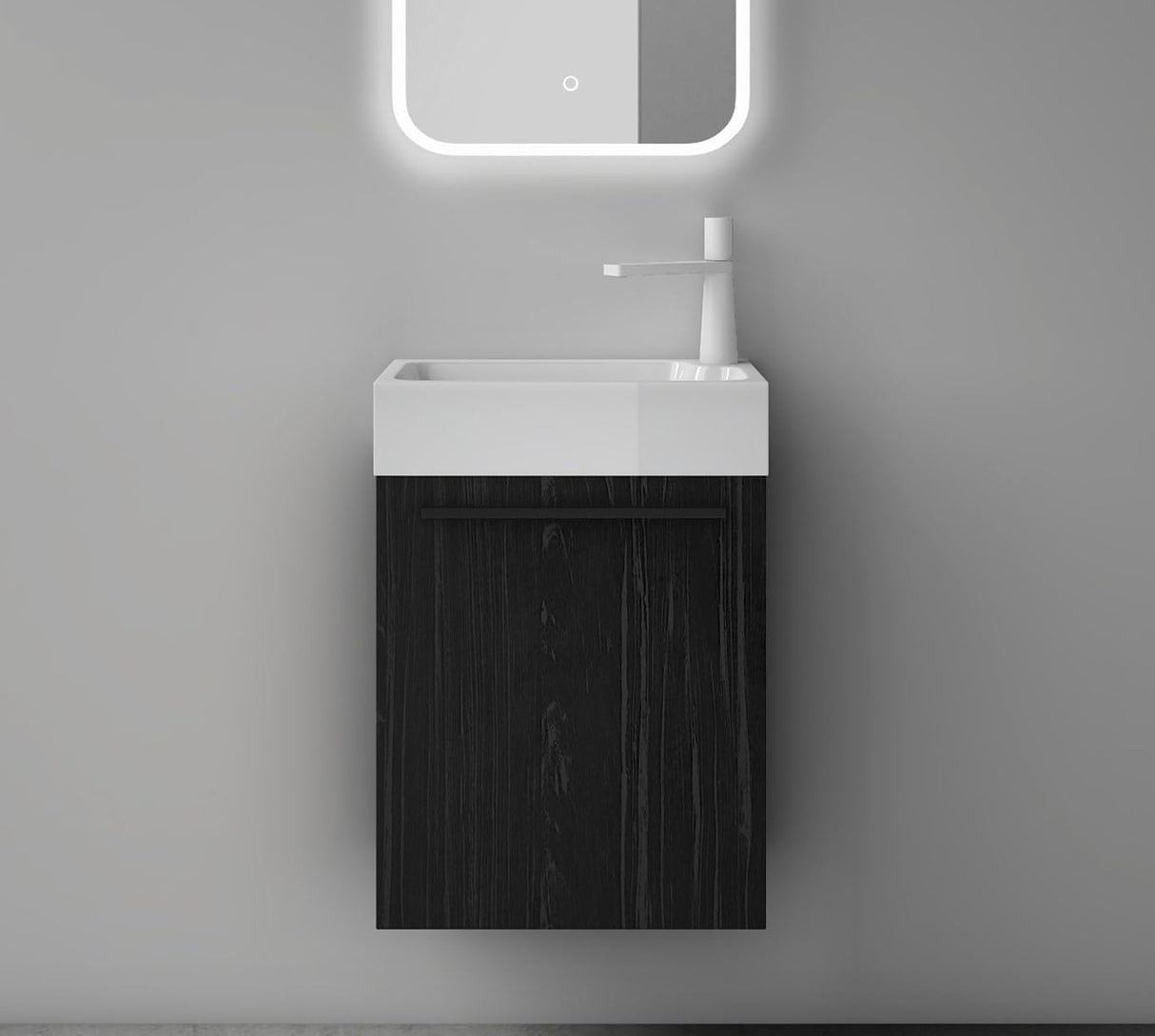 glasvilla Ensemble de Meubles de Salle de Bain Petit Meuble Sous-Vasque 46 cm Meuble Bas avec Vasque Blanche en Solid Surface pour WC Invités Pisa