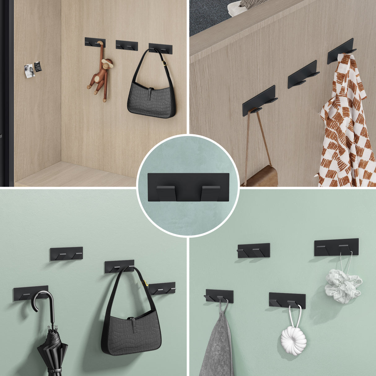 glasvilla Wandgarderobe Wandhaken aus Aluminium Garderobe mit klappbaren Haken Garderobenleiste Garderobenhaken Kleiderhaken Stalo-02+03