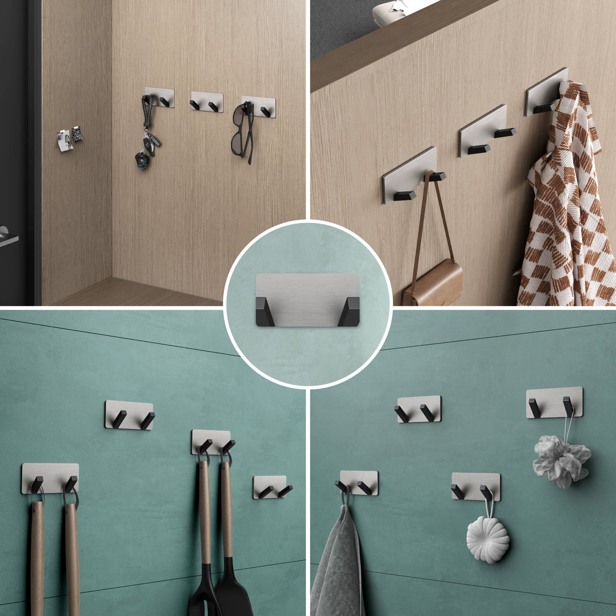 Porte-manteau mural Glasvilla, crochets muraux en aluminium, porte-manteau avec crochets pliables, tringle à vêtements, crochets pour vêtements Stalo-04+05 