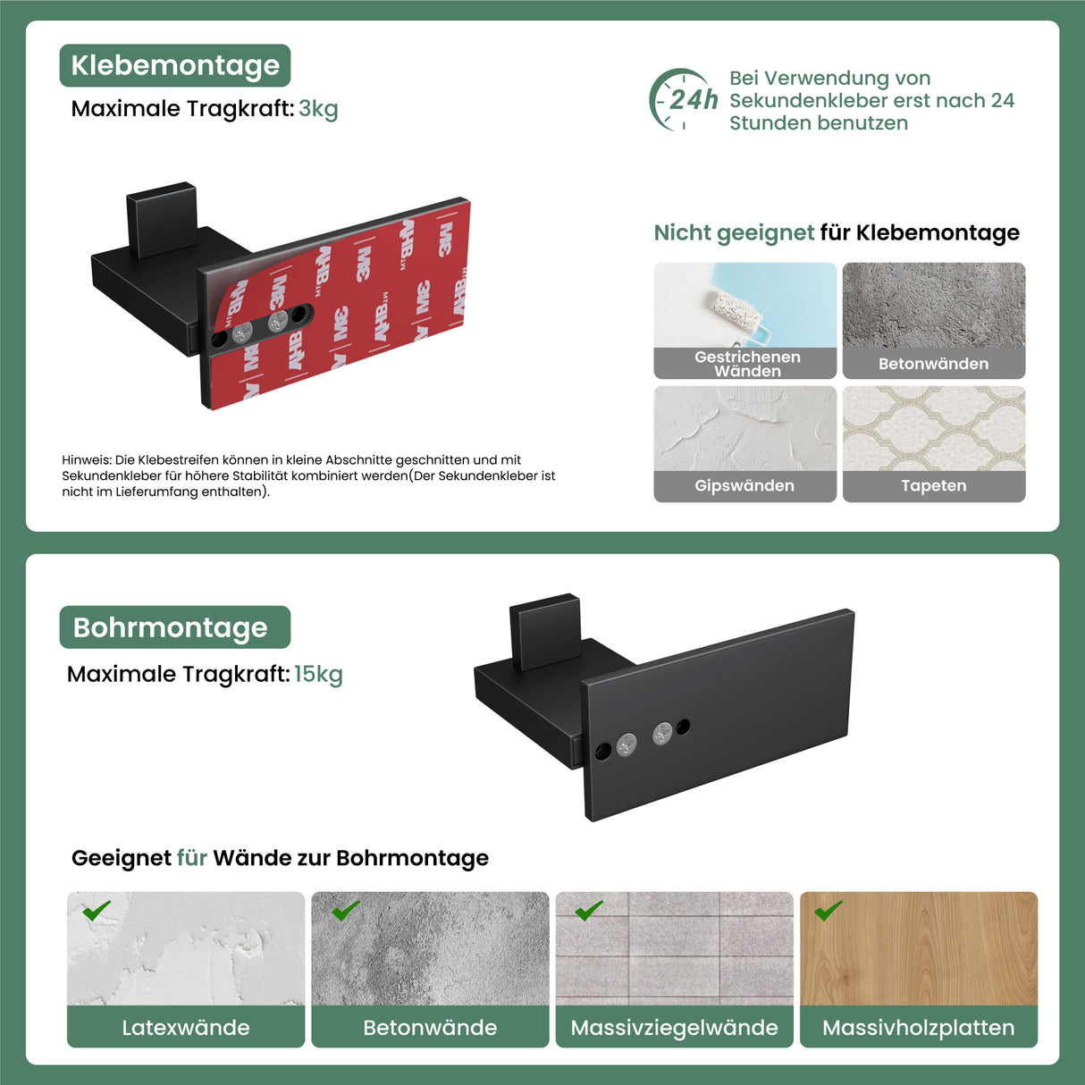 glasvilla Patères Porte-Manteau Mural Crochets Muraux en Acier Inoxydable à Manteaux Stalo-06+Stalo-07