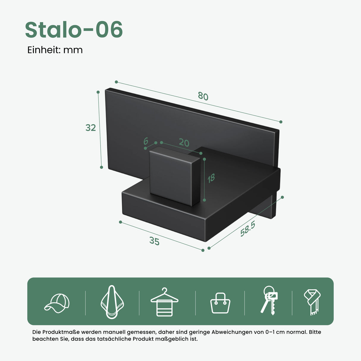 glasvilla Patères Porte-Manteau Mural Crochets Muraux en Acier Inoxydable à Manteaux Stalo-06+Stalo-07
