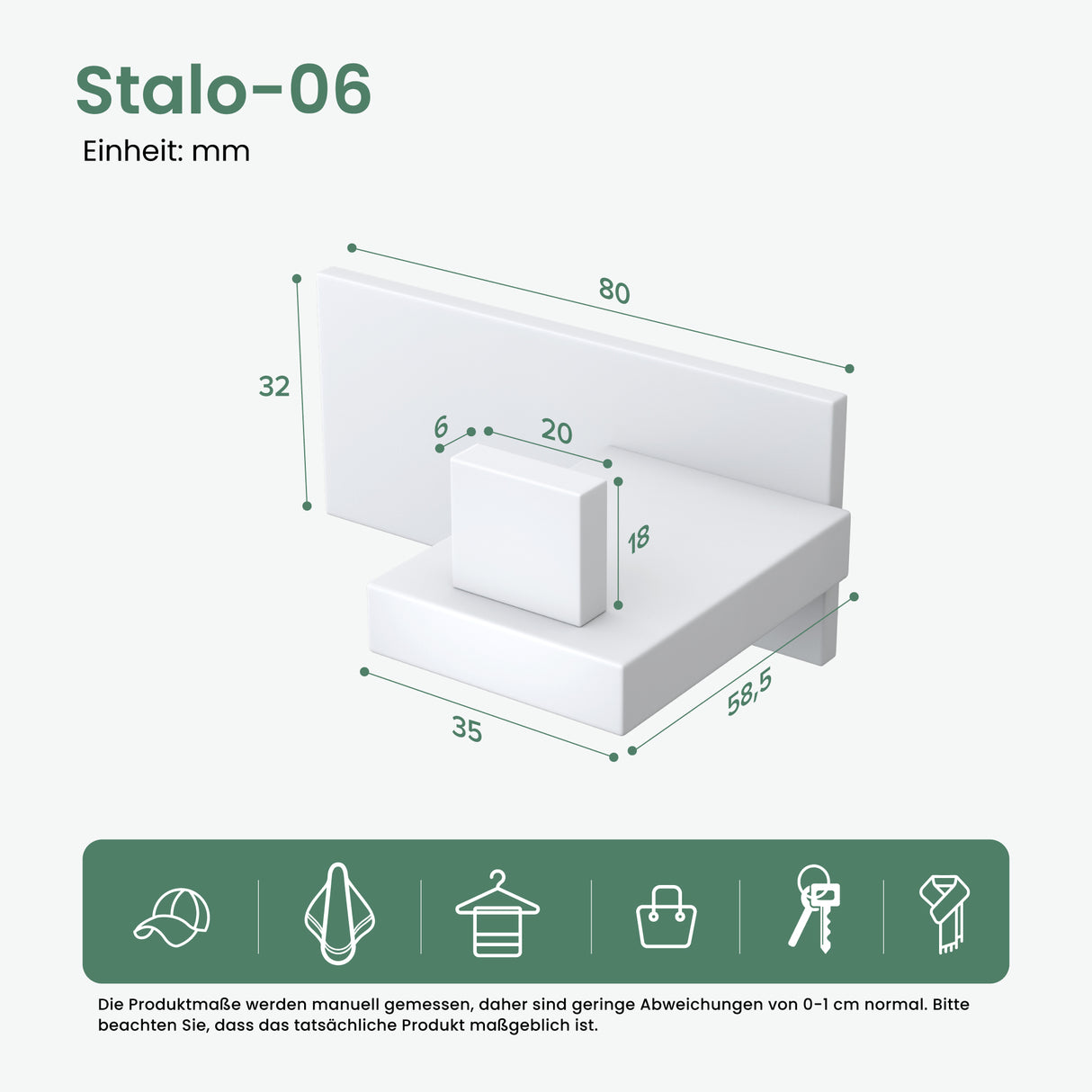 glasvilla Patères Porte-Manteau Mural Crochets Muraux en Acier Inoxydable à Manteaux Stalo-06+Stalo-07