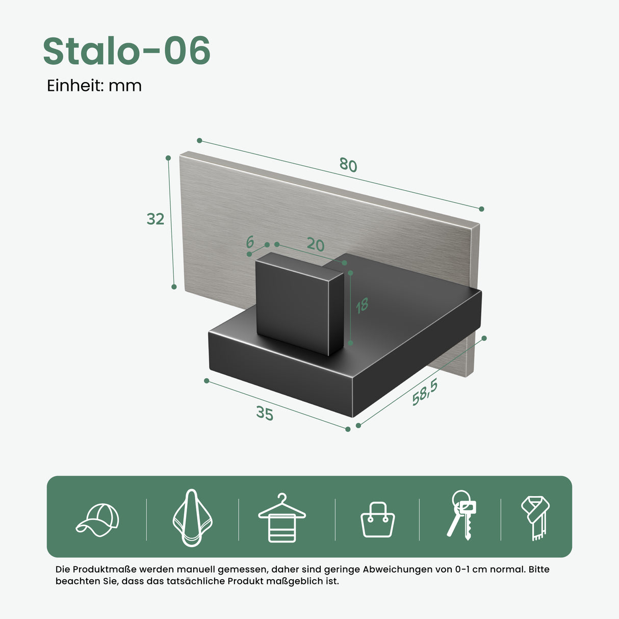 glasvilla Patères Porte-Manteau Mural Crochets Muraux en Acier Inoxydable à Manteaux Stalo-06+Stalo-07