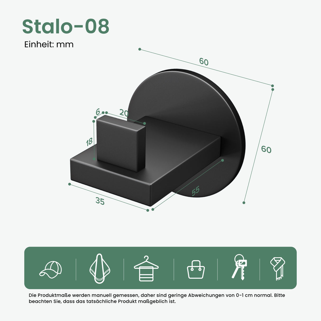 glasvilla Appendiabiti da Parete in Acciaio Inossidabile 304, Attaccapanni da Muro per Camera da Letto, Ingresso, Cucina, Stalo-08+Stalo-09