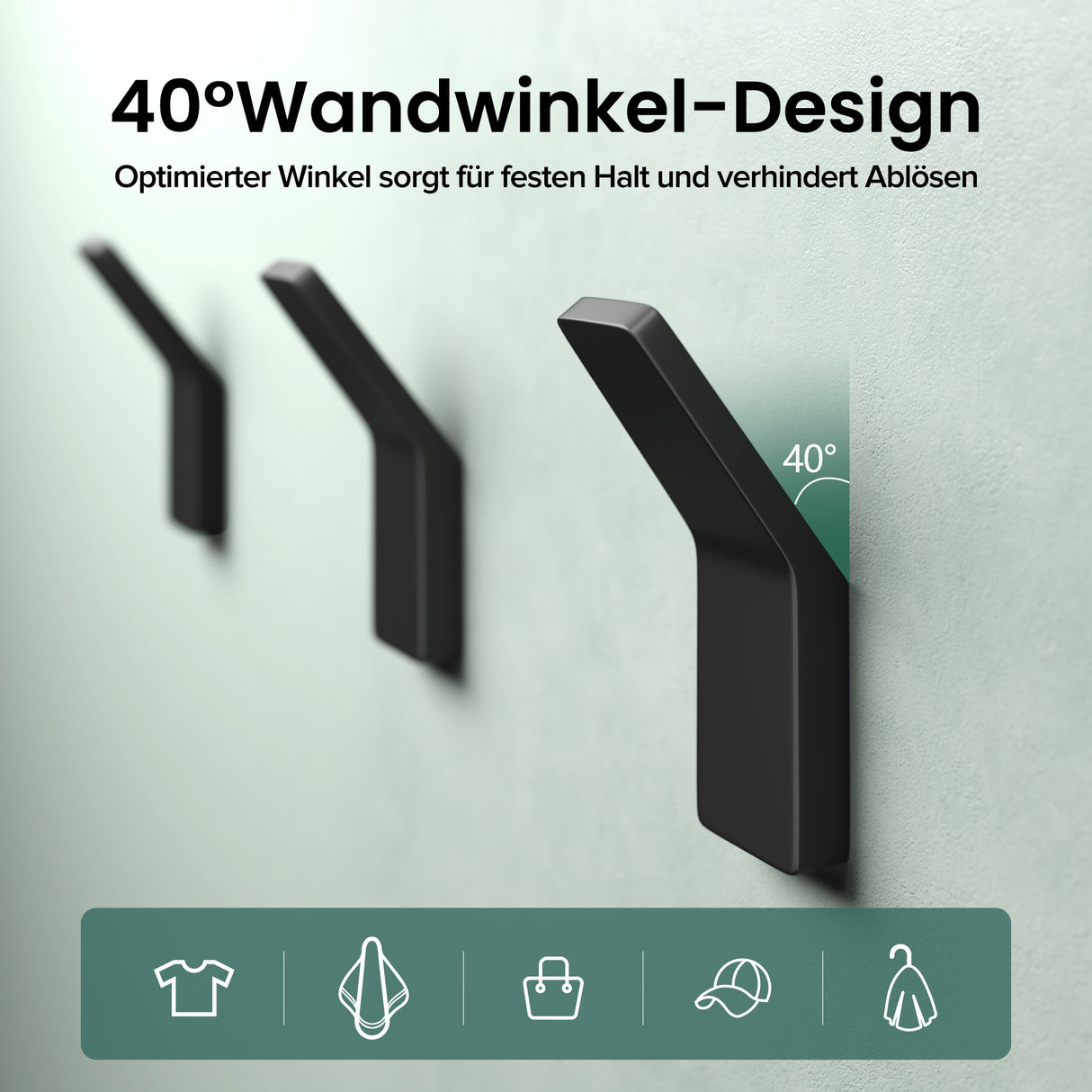 glasvilla Kleiderhaken Garderobenhaken 4 Stück, Wandhaken zum Bohren oder Kleben für Schlafzimmer, Badezimmer, Kleiderschrank, Wohnzimmer Stalo-13