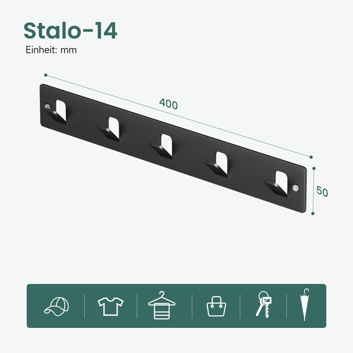glasvilla Appendiabiti da Parete con 5 Ganci, Attaccapanni da Muro in Metallo, Strato Antiruggine, Ganci Appendiabiti per Camera da Letto, Ingresso, Cucina, Bagno, Stalo-14