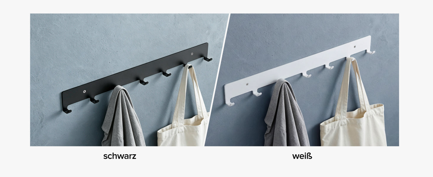 glasvilla Kleiderhaken Garderobenhaken zum Bohren oder Kleben, Wandhaken mit 7 Haken, Garderobenleiste Wandgarderobe  Stalo-17